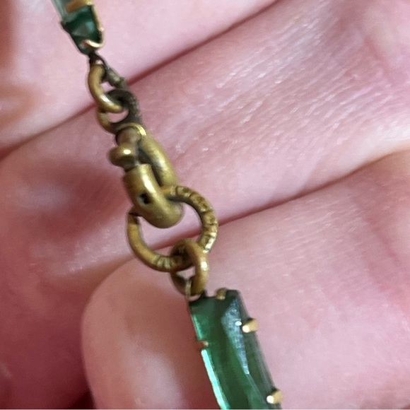 Antique Czechoslovakian green glass brass 1920’s  art deco choker necklace￼ - Picture 16 of 17